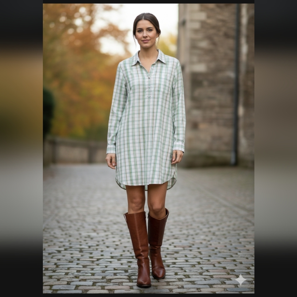 Trovata Birds of Paradis Cotton Popover Shirt Dress Long Sleeve High-Low Size L